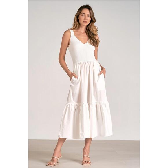 ELAN Dresses & Skirts - NEW ELAN reno mixed media maxi tank dress in white